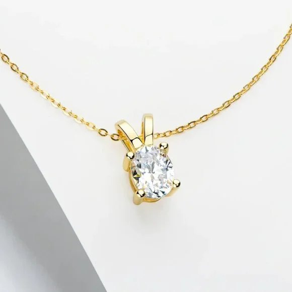 Certified 1ct. t.w. Moissanite Diamond Oval Pendant Necklace NEW - Picture 2 of 9
